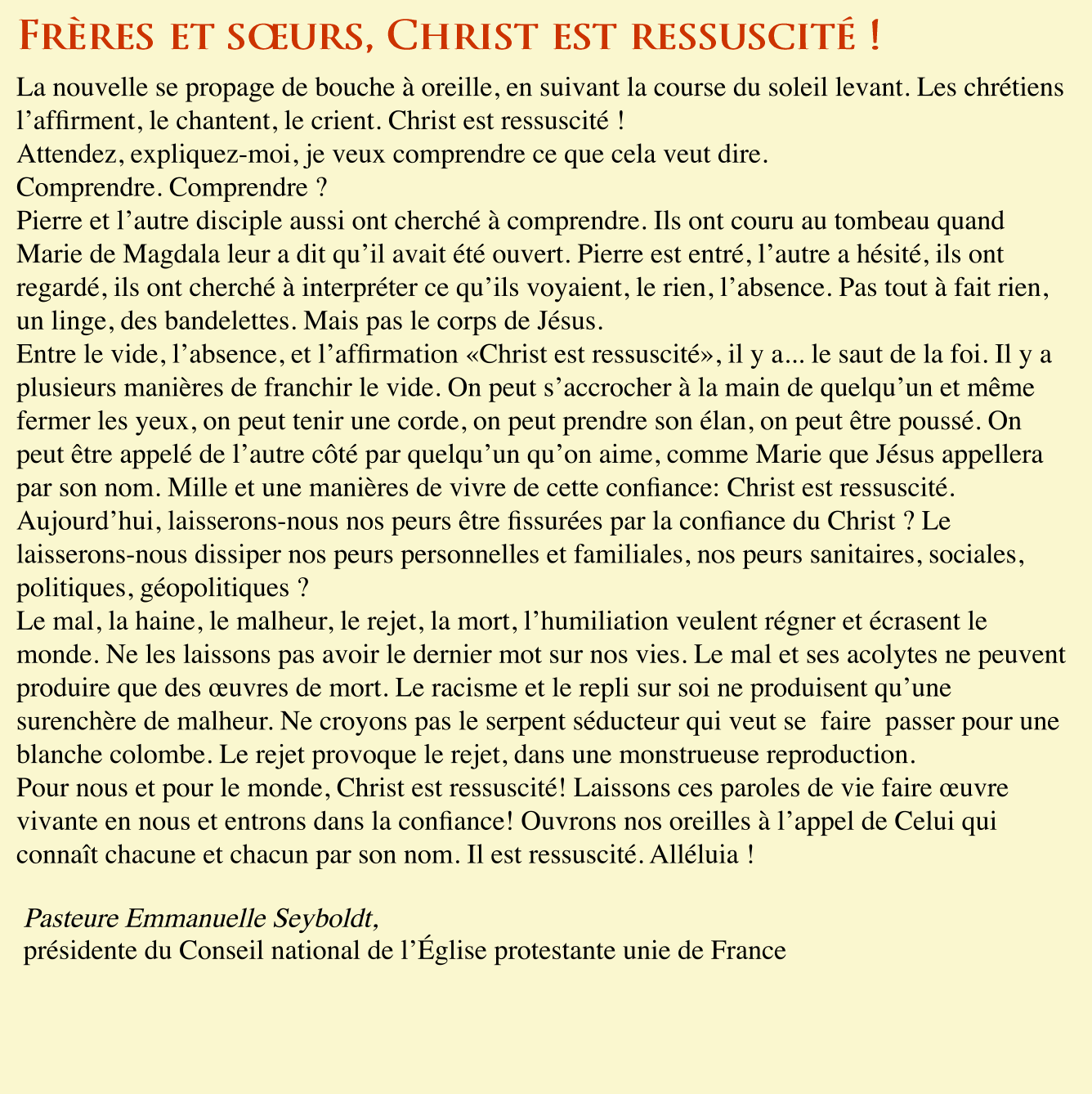 Frères et sœurs, Christ est