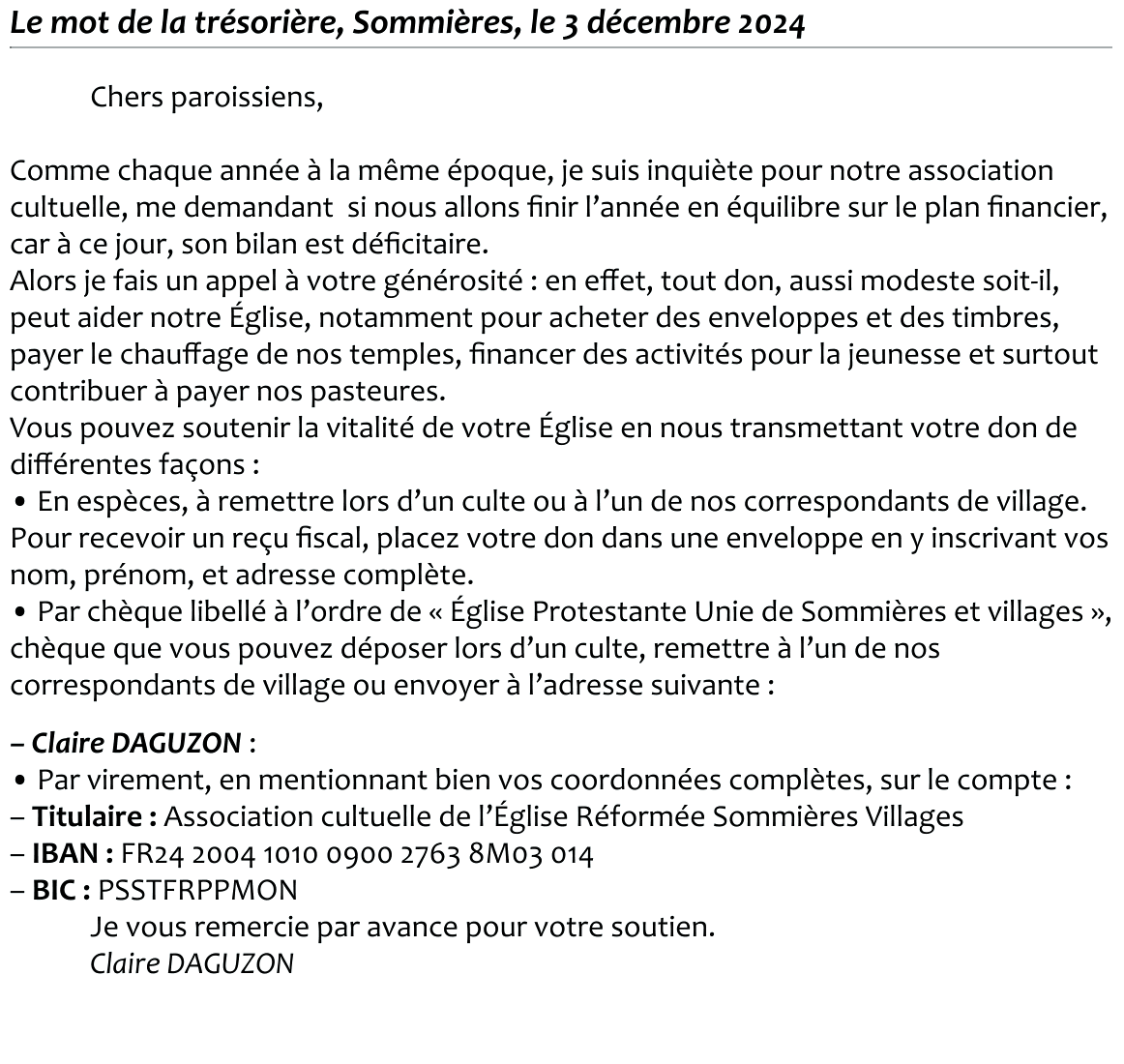 Le mot de la trésorière,
